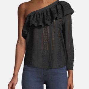 Veronica Beard Cruz Eyelet Black One Shoulder Top Sz 4